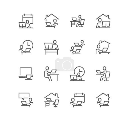 Ilustración de Un conjunto de iconos de personas que trabajan en una oficina en casa, ilustración vectorial - Imagen libre de derechos