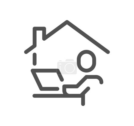 Téléchargez les illustrations : Personne assise avec un ordinateur portable devant une maison, illustration vectorielle - en licence libre de droit