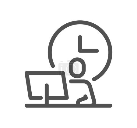 Téléchargez les illustrations : Une personne assise à un ordinateur avec une horloge au-dessus d'eux - en licence libre de droit