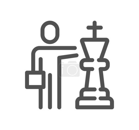 Ilustración de Un hombre de pie junto a una pieza de ajedrez, ilustración vectorial - Imagen libre de derechos