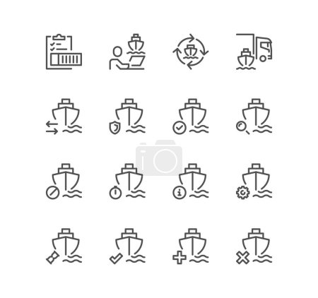 Ilustración de Un conjunto de iconos de barco de línea, ilustración de vectores - Imagen libre de derechos