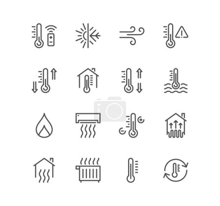 Téléchargez les illustrations : Un ensemble d'icônes des différents types de thermomètres - en licence libre de droit