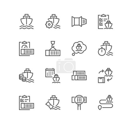 Illustration for Set icons of cargo boats and cargo containers, vector illustration simple design - Royalty Free Image