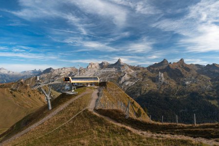 Klingenstock cable car station near Stoos village, Switzerland. Swiss Alps mountain range