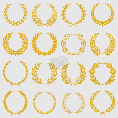 Illustration for Gold laurel wreath, winner award set vector illustration. - Royalty Free Image