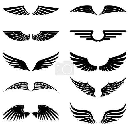 Wings black vector icons set.