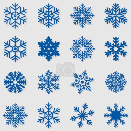 Téléchargez les illustrations : Collection d'icônes de flocon de neige bleu isolé sur fond blanc. - en licence libre de droit
