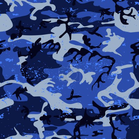 Camouflage blue grunge seamless color pattern.