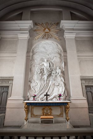 Photo for Stockholm, Sweden - February 14, 2023: Adolf Fredrik Church (Adolf Fredriks kyrka)  altarpiece made by Johan Tobias Sergel - Royalty Free Image
