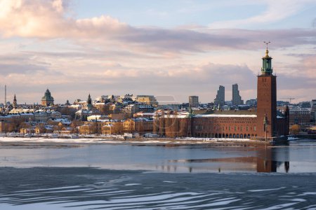 Photo for Stockholm, Sweden - March 10, 2023: Panoramic view of Stockholm city Hall on sunny winter evening - Royalty Free Image