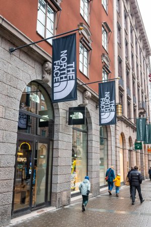 Photo for Stockholm, Sweden - March 10, 2023: North Face store entrance with banners - Royalty Free Image