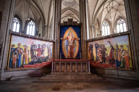 Photo for Linkping, Sweden - May 29, 2023: Linkping Cathedral (Linkpings domkyrka) inside view: Altarpiece painting by Henrik Srensen - Royalty Free Image