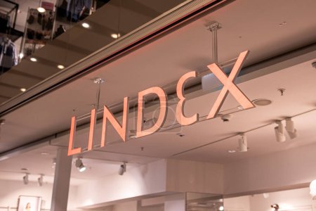 Photo for Stockholm, Sweden - February 25, 2024: Lindex Swedish clothing brand chain store entrance sign - Royalty Free Image