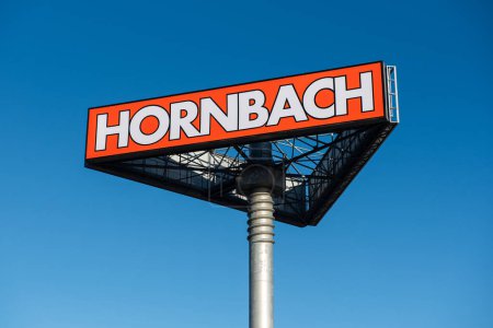 Photo for Stockholm, Sweden - March 17, 2024: Hornbach, German retail store selling construction materials and home goods, logo sign over store entrance - Royalty Free Image