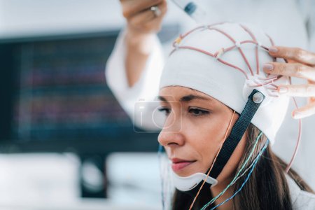 Photo for Brainwave EEG or Electroencephalograph Examination in a Clinic - Royalty Free Image