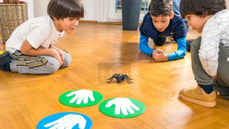 Photo for Children Playing with Toy Spider in a Kindergarten - Royalty Free Image