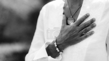 Photo for Gratefulness  Woman expressing gratitude with hands. Close up image of female hands in prayer position outdoor. Self-care practice for wellbeing - Royalty Free Image