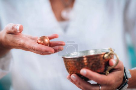 Photo for Oneness positive emotion concept. Hands of a spiritual teacher, explaining the positive emotion of oneness. - Royalty Free Image