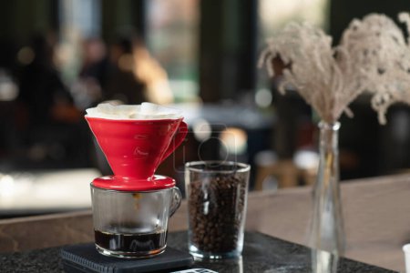 Drip coffee craft in coffee shop, capturing the essence of a peaceful caffeine retreat