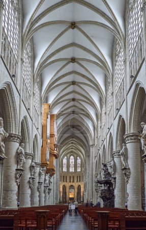 Photo for Brussels, Beigium - September 5, 2018: The nave of the Saints Michael and Gudule Cathedral - Royalty Free Image
