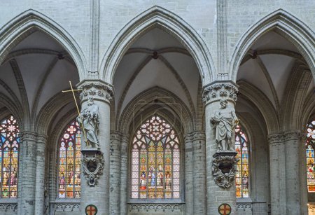 Photo for Brussels, Beigium - September 5, 2018: Detail of statues of saints in the Saints Michael and Gudule Cathedral nave - Royalty Free Image