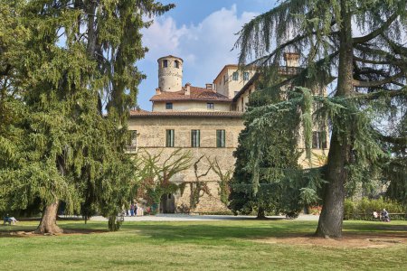 Photo for Manta, Itaky - October 14, 2018: The sixteenth-century palace of  Valerano Saluzzo Della Manta known as Castello Della Manta,seen from the front garden - Royalty Free Image