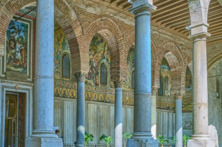Photo for Palermo, Italy - October 17, 2022: The entrance to the Palatine Chapel under the arcades of the courtyard of the Norman Palace also known as the Royal Palace - Royalty Free Image