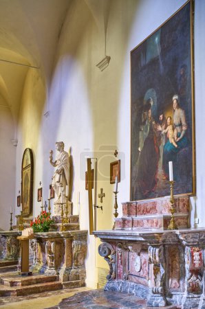 Photo for Taormina, Italy - February 5, 2023: Holy art in the side nave of the St.Nicola di Bari Cathedral - Royalty Free Image