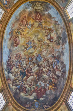Foto de Taranto, Italia - 2 de noviembre de 2022: El techo pintado de la capilla barroca en la Catedral de San Cataldo - Imagen libre de derechos