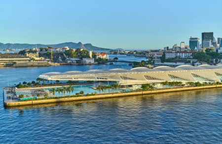 Photo for Rio De Janeiro, Brazil - January  2, 2023: The city seen from the sea with the Museum of Tomorrow in  the foreground - Royalty Free Image