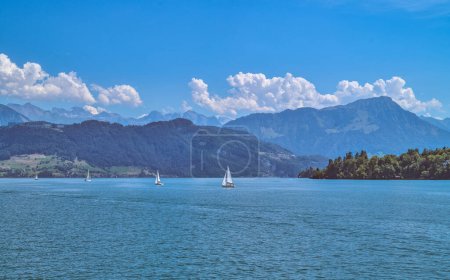 Photo for Lucerne, Switzerland, panoramic view of the Lucern lake with the Alpine mountains in the background - Royalty Free Image