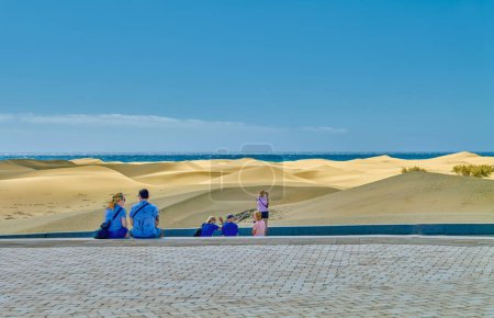 Photo for Maspalomas , Gran Canaria, Spain - March 18, 2023: Tourists in the Sand Dunes National Park, - Royalty Free Image