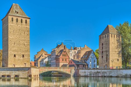 Strasbourg, France,view of the Covered bridge with the gard towers