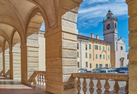 Sabbioneta, Italy, the Santa Maria Assunta church seen from the portico of the Ducal palace