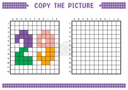 Copy the picture, complete the grid image. Educational worksheets drawing with squares, coloring cell areas. Preschool activities, children's games. Cartoon vector illustration, pixel art. Number 29.