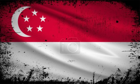 Téléchargez les illustrations : Nouveau vecteur d'arrière-plan drapeau Singapour abstrait avec style de course grunge. Singapour Independence Day Illustration vectorielle. - en licence libre de droit