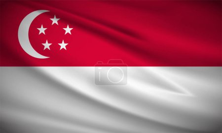 Téléchargez les illustrations : Drapeau ondulé réaliste de Singapour arrière-plan vecteur. Singapour vecteur de drapeau ondulé - en licence libre de droit