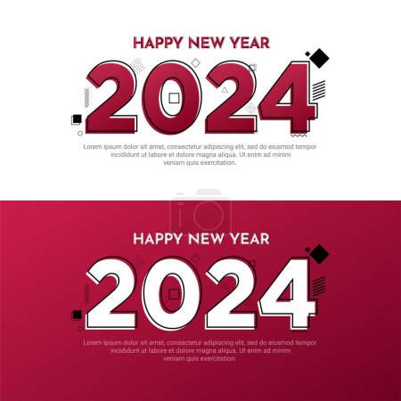 Illustration for Happy new year 2024 design background with memphis and geometric style vector - Royalty Free Image