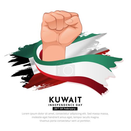 Illustration for Celebration Kuwait Independence Day design with wavy flag and gesture fist. - Royalty Free Image
