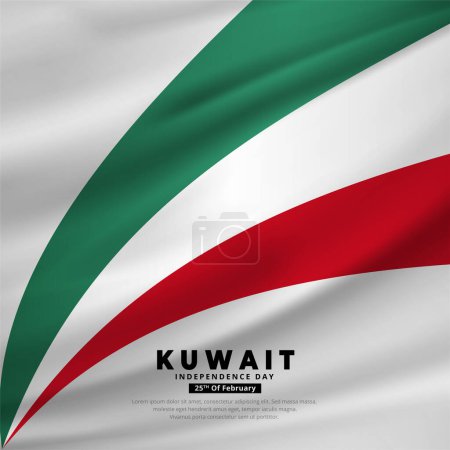 Téléchargez les illustrations : Conception moderne et étonnante du jour de l'indépendance du Koweït avec vecteur de drapeau ondulé - en licence libre de droit