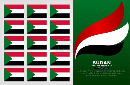 Téléchargez les illustrations : Fond incroyable de conception de jour de l'indépendance du Soudan avec vecteur de drapeau ondulé. - en licence libre de droit