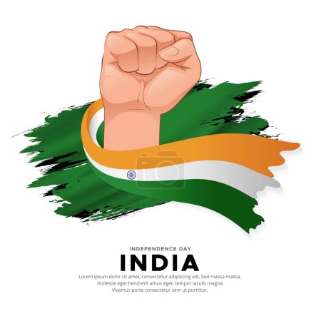 Illustration for India Independence Day design with hand holding flag. India wavy flag vector - Royalty Free Image
