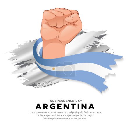 Téléchargez les illustrations : Argentine Independence Day design avec drapeau main tenant. Argentine vecteur de drapeau ondulé - en licence libre de droit