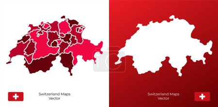 Téléchargez les illustrations : Collection de silhouettes La Suisse cartographie le vecteur design. Suisse cartes vecteur de conception - en licence libre de droit