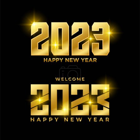 Illustration for Shiny Golden Happy New Year 2023 design. Twenty Twenty Three design. Happy New Year 2023 design vector - Royalty Free Image