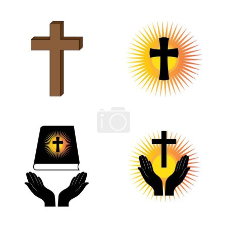 Téléchargez les illustrations : Modèle de conception vectorielle de logo icône croix chrétienne - en licence libre de droit