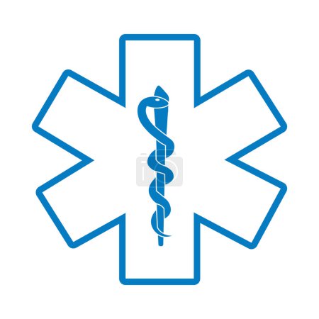 White and blue Star of Life medical symbol with Rod of Asclepius icon isolated on white background. First aid. Emergency symbol. Vector illustration.