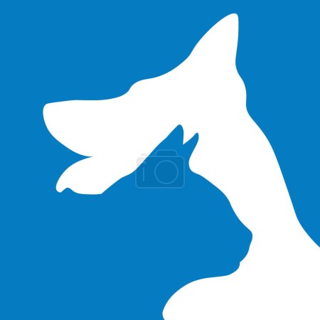 Illustration for Dog and cat veterinary medicine pet care logo icon. Blue background. Design template for veterinary clinics. Vector illustration. - Royalty Free Image