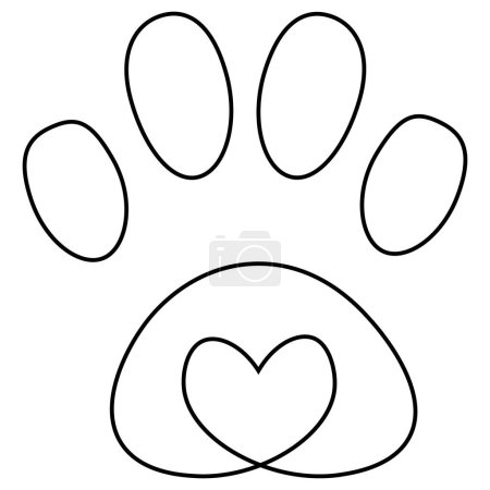 Dog, cat paw with heart. Outline icon. Cute paw print. Pet care, pet-friendly logo template. Veterinary logo. Isolated on white background. Vector illustration.