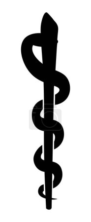 Illustration for Staff of Asclepius medical black silhouette symbol icon isolated on white background. Caduceus with staff and snake. Medical emblem. Rod of Aesculapius. Vector illustration - Royalty Free Image